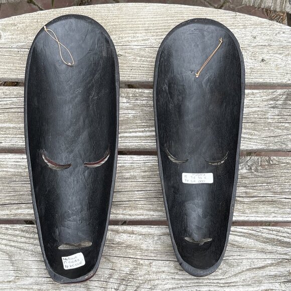 Vintage Indonesian Wood Mask Lot Hand Carved Tribal Art Painted Face Green Red - Picture 6 of 7